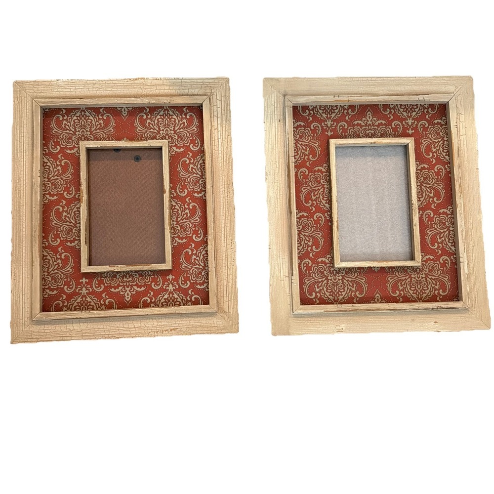 Set Of 2 Weathered Wooden Paisley Design Pier 1 Photo Frames 12x10 For 4x6 Photo